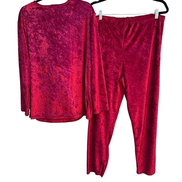 Carole Katz Vintage Red Velvet Burnout 2-Piece Stretch Lounge Top Pants Set L - Picture 6 of 11